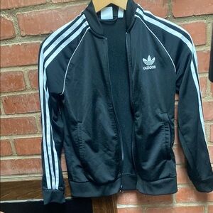 Kids Adidas Black Track Jacket with White Stripes